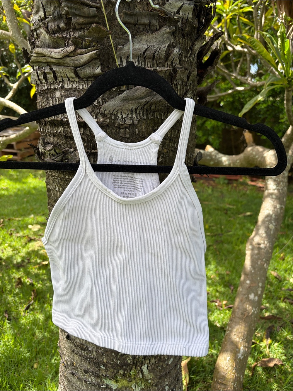 FP Movement by Free People White Ribbed Racerback Crop Tank